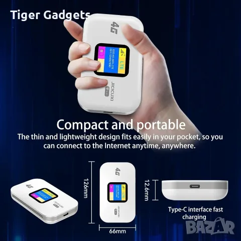 4G LTE WiFi рутер MF880-E LCD 300 Mbps със SIM слот и 2100 mAh батерия, снимка 3 - Рутери - 55404556
