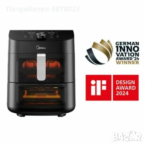 Еър Фрайър 2 в 1 - 11L - Midea MAD1100DADK - С две зони за готвене, 10 програми и 360° циркулация на, снимка 9 - Фритюрници - 55513640