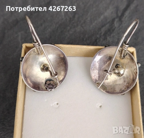 Винтидж отомански обеци от оксидирано/патинирано сребро с бронзови акценти и полускъпоценни камъни, снимка 7 - Обеци - 55182638