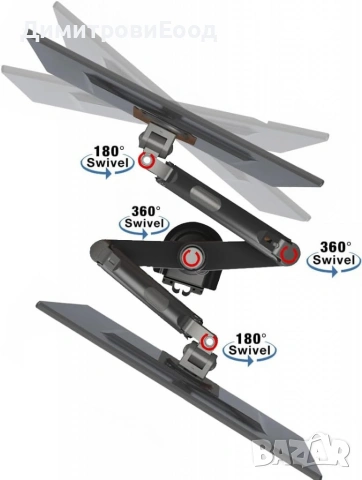 1бр/ Двоен мониторен държач за бюро NB Ergonomic H180 (17–27", до 9 кг на монитор)