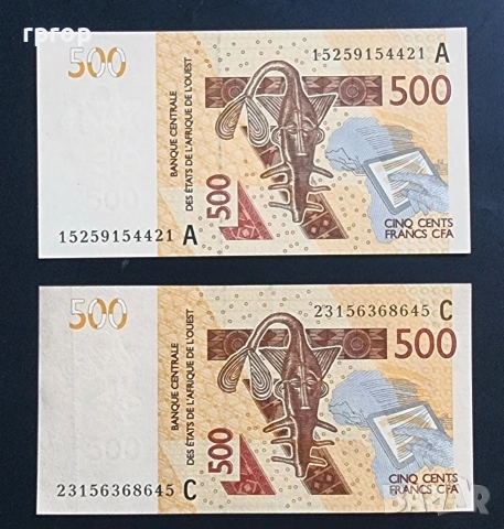 Западно Африкански Щати. 500 франка.Буква А и С . 2012 година. UNC. Цена за 1 бр.