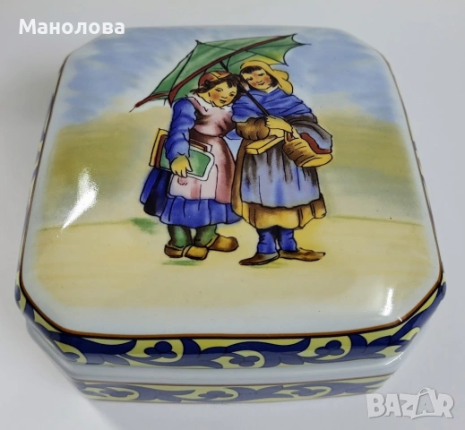 Кутия от керамика, репродукция на Френско народно изкуство, Fa ïence de Quimper., снимка 2 - Други ценни предмети - 55255816