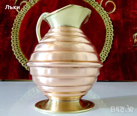 Английска медна кана,чиста червена мед,печат. 