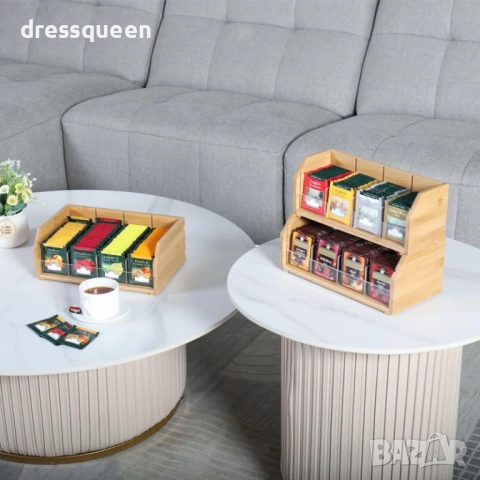 4631 Елегантна бамбукова етажерка за чай и аксесоари – 12 отделения с капацитет 120 дози, снимка 7 - Други стоки за дома - 54070016