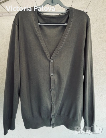 Мъжка памучна жилетка тъмен olive 🫒 – 100% памук, размер L, снимка 6 - Блузи - 54152518