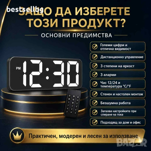 Светещ в тъмното настолен електронен часовник със светещи цифри стена, снимка 3 - Стенни часовници - 43396299