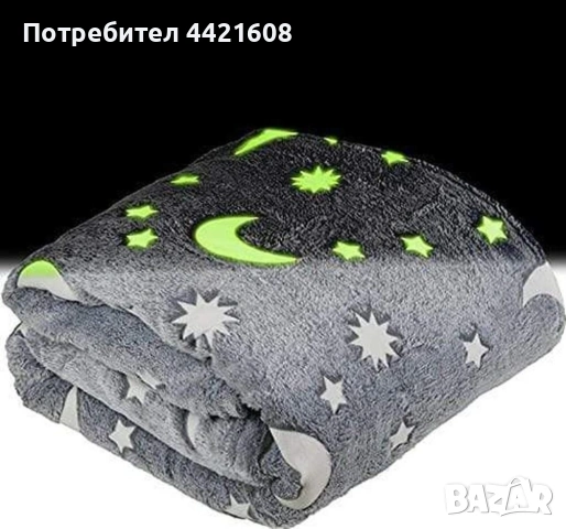 Детско одеяло, светещо в тъмното- 120 х150 см., полиестерен микрофибър. Цветове - сиво или розово