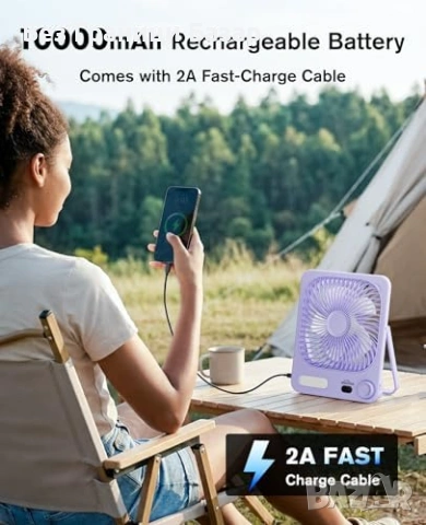 Нов Безжичен настолен вентилатор 10000mAh тих USB-C LED светлина за офис дом стая, снимка 7 - Друга електроника - 54520152
