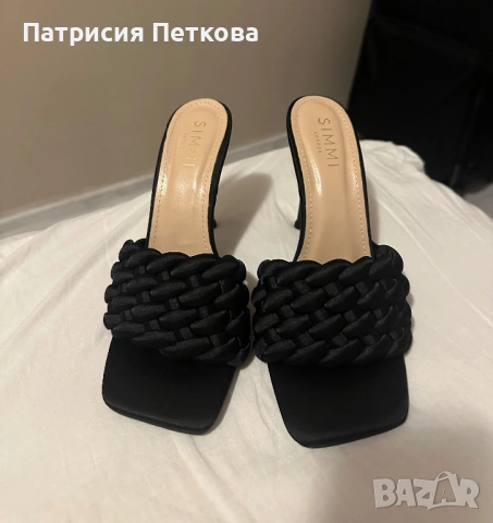 Сатенени елегантни черни сандали / чехли на ток Simmi London, размер 39, черен цвят, цена 20 евро, снимка 3 - Чехли - 54017238
