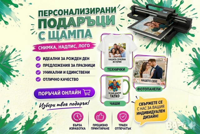 Подарък със снимка, лого, текст 