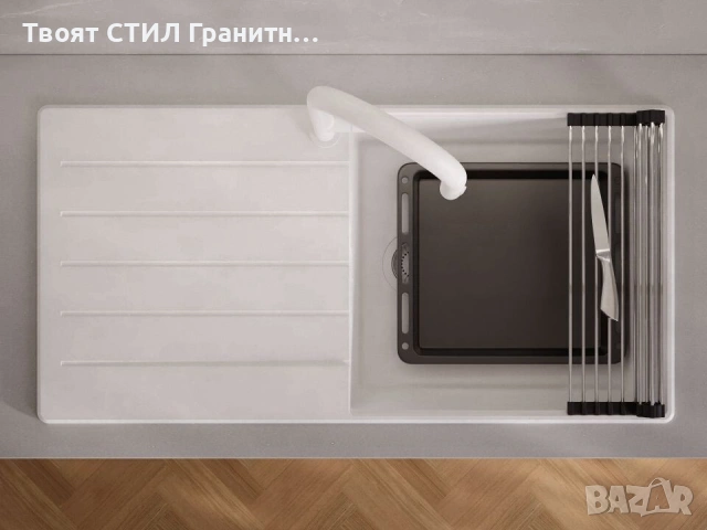Бяла кухненска мивка от гранит Копенхаген 1000x500 Top 60, снимка 4 - Мивки - 55123819
