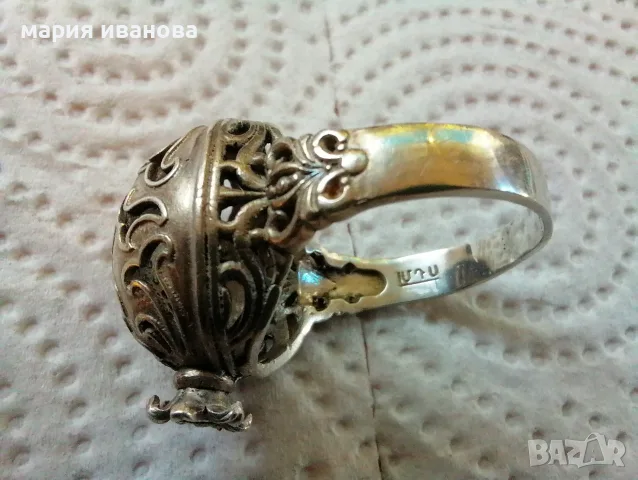 Сребърен мъжки пръстен нар с гранати , снимка 5 - Пръстени - 55344678