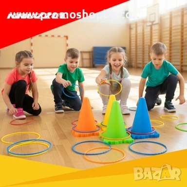 Игра Kruzzel 3в1 "Хвърляне към цел", интерактивна, топки, рингове, конуси