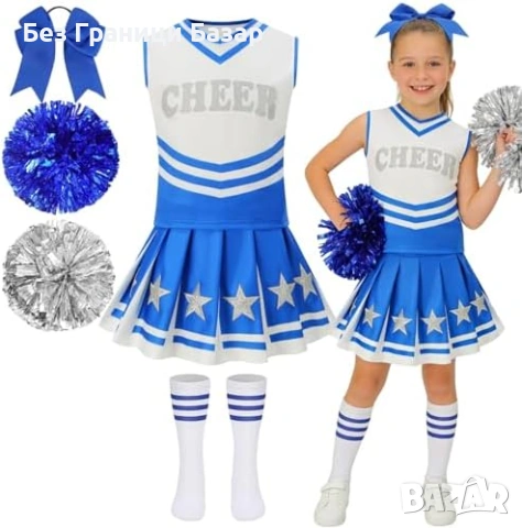 Нов Детски костюм за мажоретка 5 части с помпони и аксесоари 12/14 години момиче