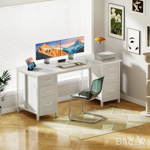 Бюро Coleshome 160см с 6 чекмеджета и USB, снимка 2 - Маси - 54532814