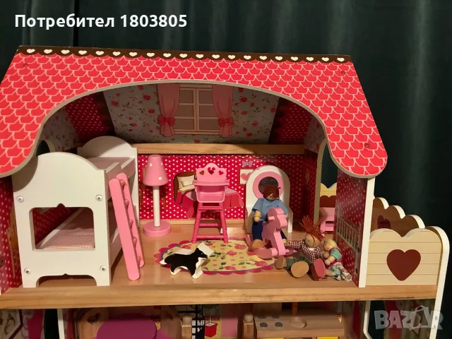 Дървена детска къща за кукли с мебели, снимка 2 - Играчки за стая - 55307590