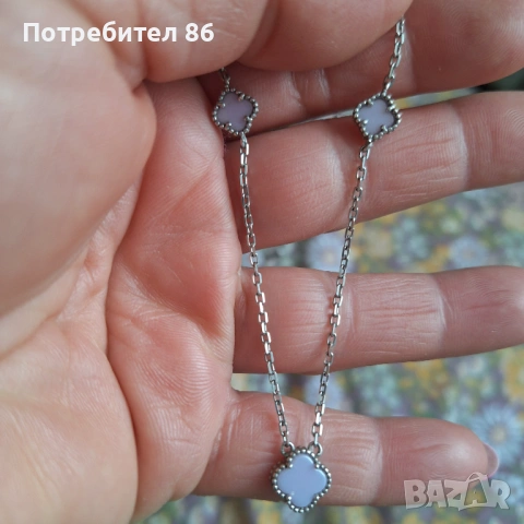 Ново сребърно колие с лилави детелини 