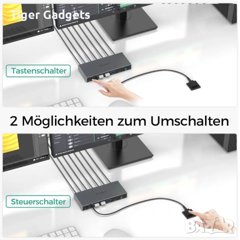 SUIDEK DisplayPort KVM Switch 2 Monitors 2 Computers – DP към HDMI KVM суич 4K@60Hz с 4 USB порта, снимка 6 - Друга електроника - 54517395