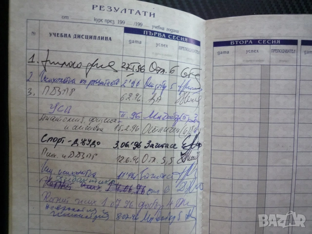 Студентска книжка СУ"Климент Охридски" 1995 година Педагогика студент предмети оценки студент универ, снимка 4 - Други - 55016741