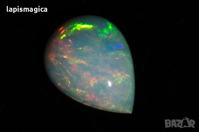 Естествен етиопски опал 2.86ct 13x9.8mm капка кабошон, снимка 2 - Други - 54371070