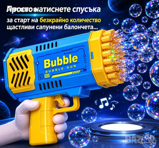 Автоматичен пистолет за сапунени балончета Bubble gun с 40 дула и LED светлина, снимка 2 - Други - 54826361