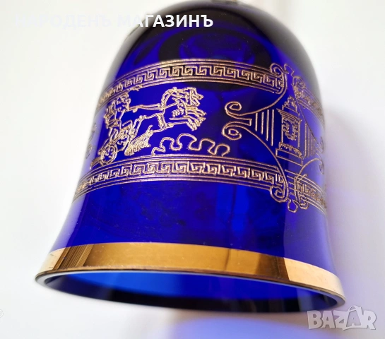 БОХЕМИЯ – ЧЕХОСЛОВАКИЯ НОВА кристална камбанка кристал злато кобалт камбана, снимка 7 - Други ценни предмети - 54973095