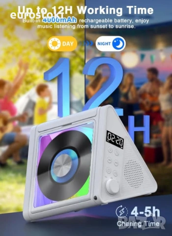Преносим CD плейър Greadio CD02,  RGB светлини, 2 * 10W HIFI система, Bluetooth 5.3, 4000mAh батерия, снимка 7 - MP3 и MP4 плеъри - 55249546