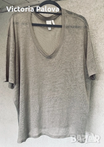 Макси ленена тениска H&M XXL с V-образно деколте
