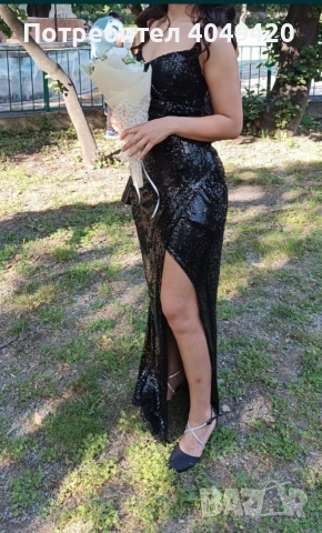 Официална черна рокля с пайети 