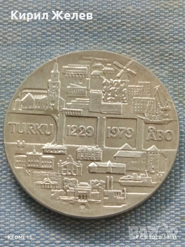 Сребърна монета 25 марки 1979г. Финландия тема 750г. От основаването на град Турку 52751, снимка 4 - Нумизматика и бонистика - 54550366