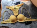Нов Дантелен комплект дамско бельо – сутиен 75C + прашки L жълт , снимка 1