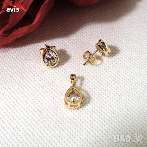 Комплект с 14К златно покритие 264187, снимка 2 - Бижутерийни комплекти - 54012428