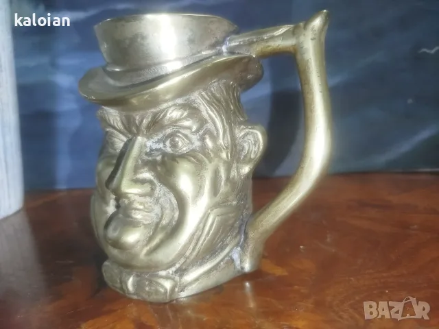 Винтидж фигурална халба от масивен месинг, известна в традицията като „Toby Jug“ или „Toby Mug“, снимка 9 - Антикварни и старинни предмети - 55645730