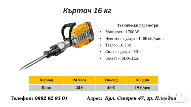 Къртач 16 кг под наем
