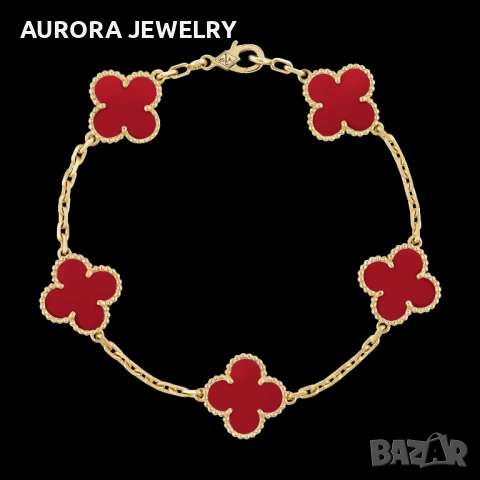 Van Cleef & Arpels VCA 5 Motifs Gold Red Carnelian Vintage Alhambra Дамска Гривна, снимка 8 - Гривни - 54422179