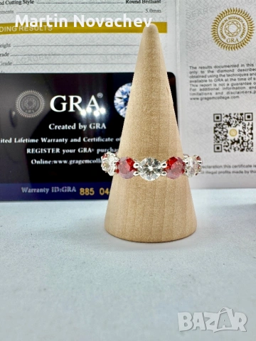 Сребърен пръстен с мойсанит (Диамант) 7 карата, снимка 3 - Пръстени - 54355658