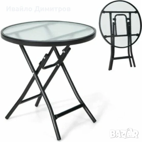 Сгъваема кръгла градинска маса, снимка 2 - Маси - 54424776