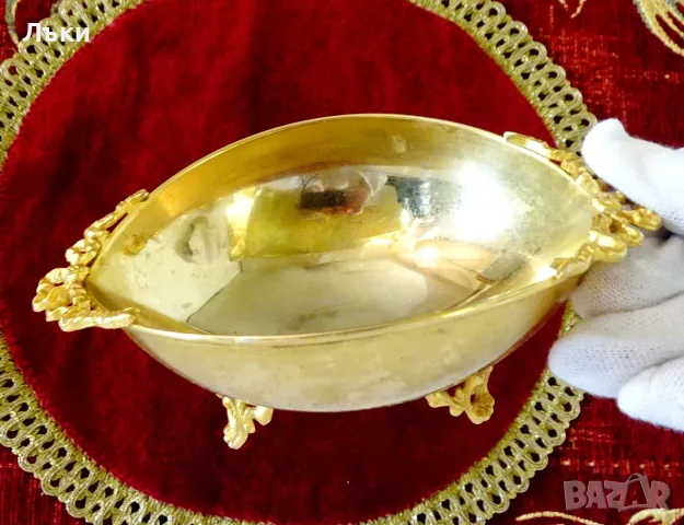 Позлатена купичка за ядки,на крачета. , снимка 3 - Антикварни и старинни предмети - 55363925