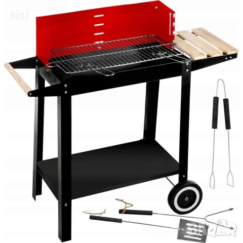 Градинско барбекю на колела, емайлирана стомана, 4 степени + Подарък 3 прибора, снимка 4 - Барбекюта - 54176862