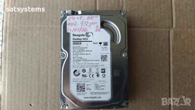 Хард диск Seagate Barracuda Desktop HDD ST2000DM001 2000GB SATA 6.0Gb/s , снимка 2 - Твърди дискове - 54001672