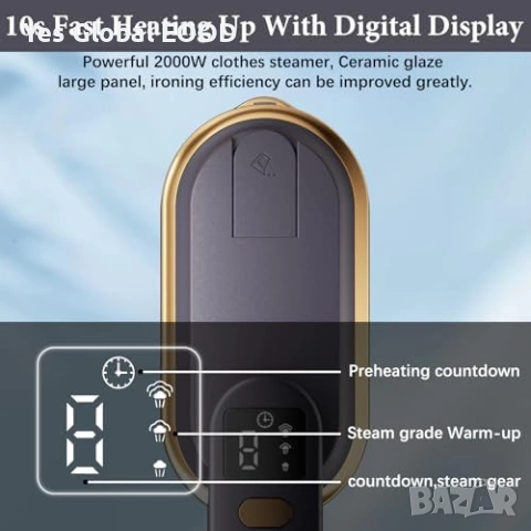 Ръчен уред за гладене с пара 2000W LCD дисплей сив, снимка 2 - Ютии - 55185192
