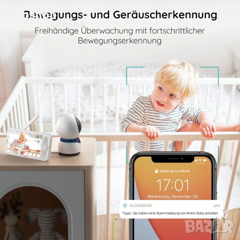 Чисто нов смарт Бебефон с Камера BOIFUN Baby 5S 5" LCD Дисплей 1080P HD WiFi App  , снимка 6 - Бебефони - 55006721