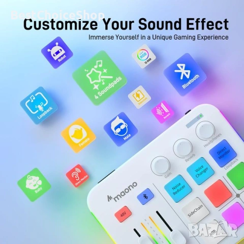 Maono аудио миксер интерфейс професионален, Bluetooth 48V, RGB за стрийминг, подкасти, гейминг, снимка 12 - Други - 55056633