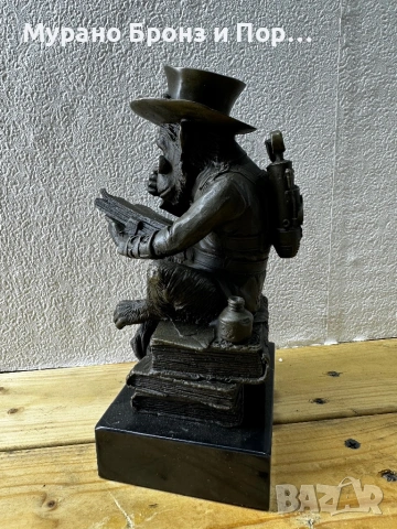 АВТЕНТИЧЕН БРОНЗ: Стиймпънк Шимпанзе Чете Книга – 3 кг, Pierre Mathieu, 20 см, снимка 2 - Антикварни и старинни предмети - 53987158