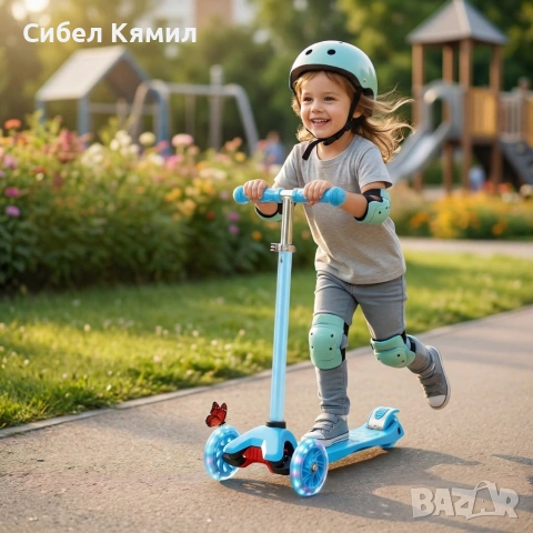 Детска тротинетка 21st Scooter със светещи колела, сгъваема, до 50кг – Синя