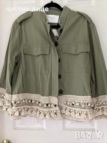 Дамско зелено памучно якенце Zara, снимка 10 - Якета - 54176839