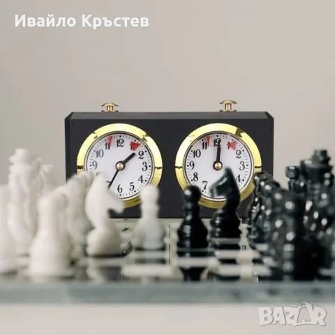 Аналогов шахматен часовник , механичен обратно броене – Черен, снимка 3 - Шах и табла - 55105362
