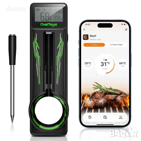 Смарт термометър за печене за месо и фурна с Bluetooth връзка (2 сензора) CharMeter