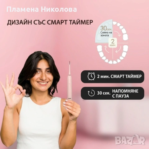 Ултразвукова електрическа четка за зъби X3, 6 режима на почистване, Smart Таймер, IPX7 + 4 накрайник, снимка 2 - Други - 54613917