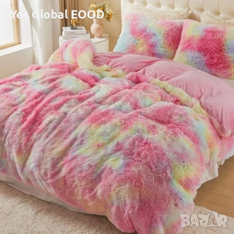 Плюшен спален комплект 220x240см Rainbow Pink, снимка 2 - Спално бельо - 54923798